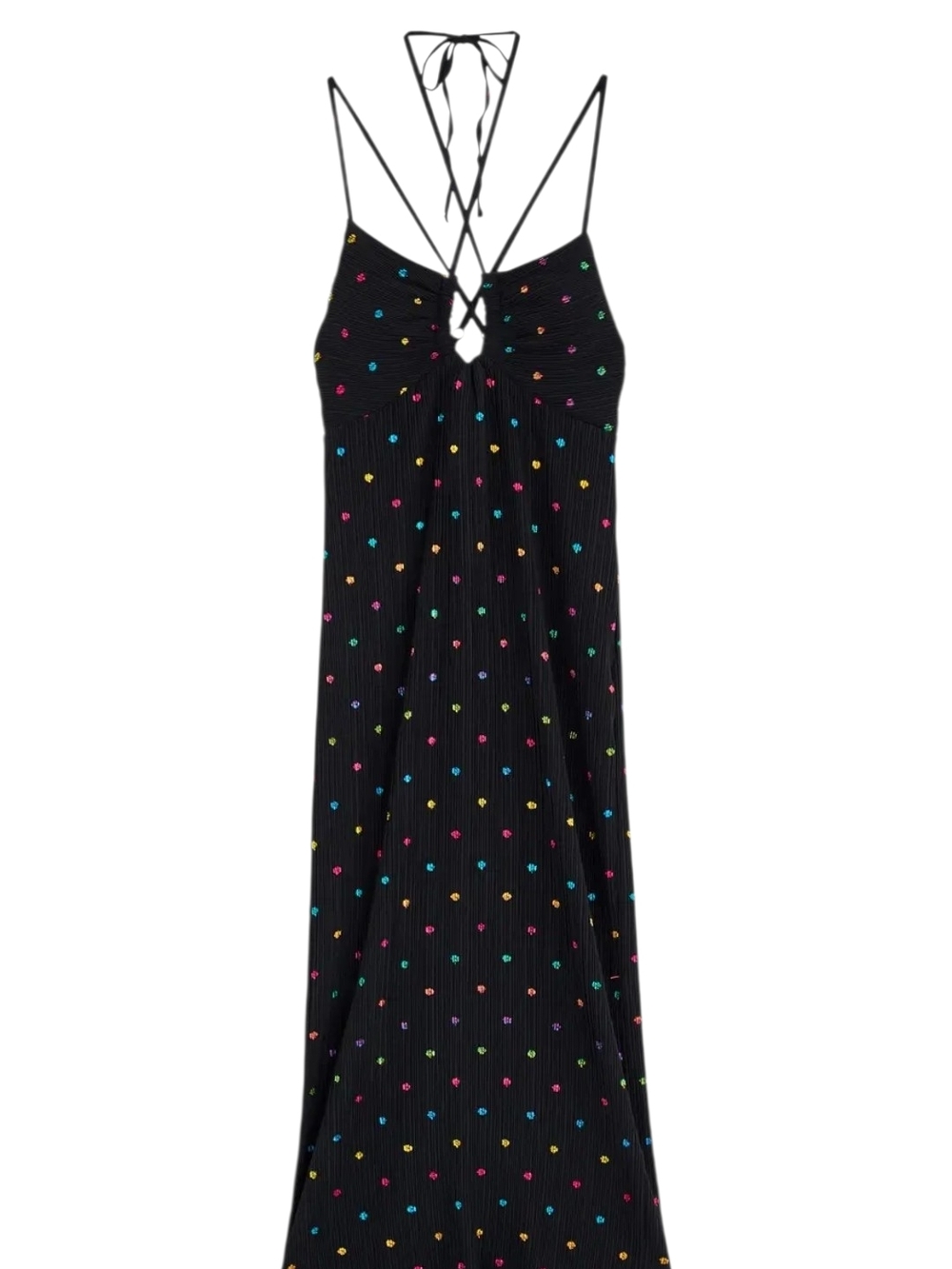 NWT Never Fully Dressed Megan Plissé Dress L Blk Metallic Polka Dot Maxi Halter - Picture 3 of 15